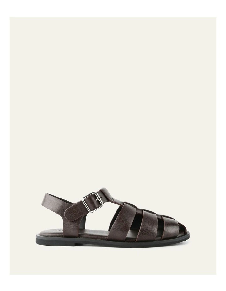 Leather Finn Flat Sandals in Chocolate image 1