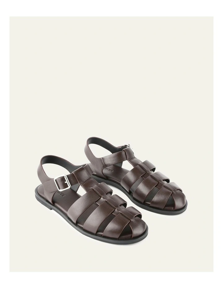 Leather Finn Flat Sandals in Chocolate image 3
