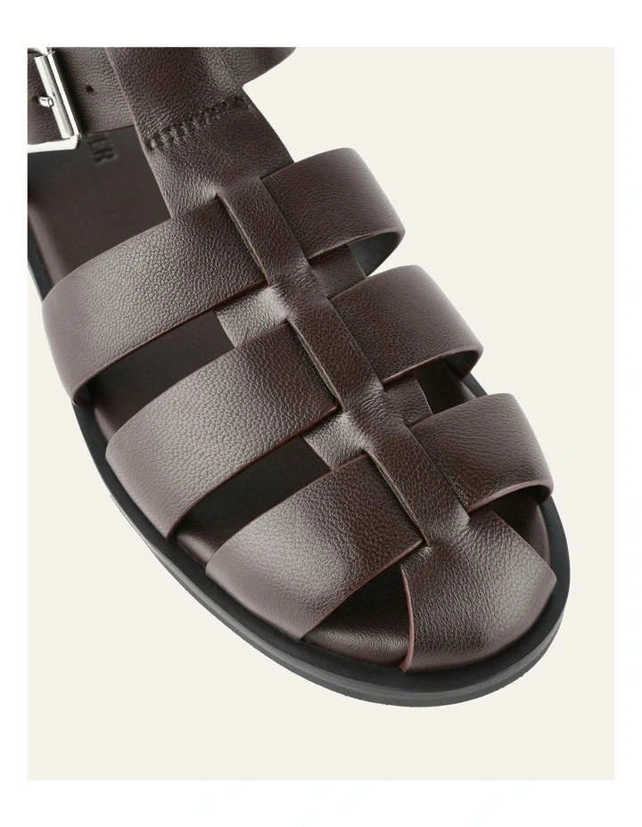 Leather Finn Flat Sandals in Chocolate image 4
