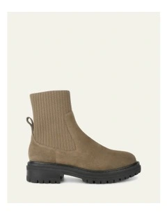 Bertie Flat Ankle Boots in Khaki Suede