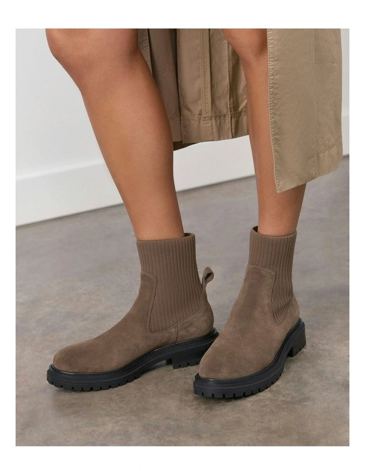 Bertie Flat Ankle Boots in Khaki Suede image 2