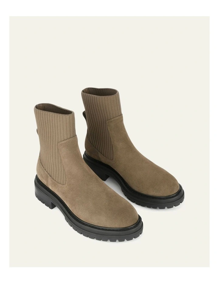 Bertie Flat Ankle Boots in Khaki Suede image 3