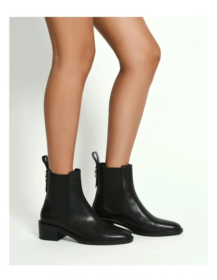 Leather Mona Flat Ankle Boots in Black image 2