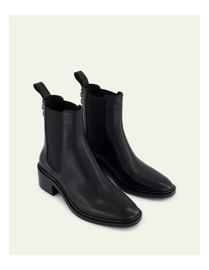 Leather Mona Flat Ankle Boots in Black image 3