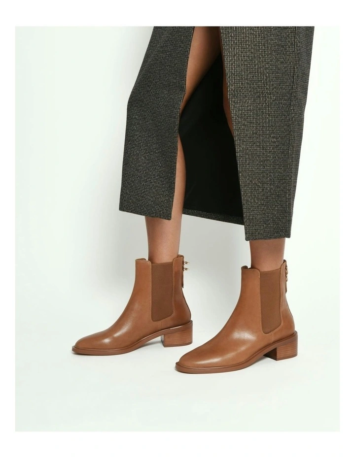 Leather Mona Flat Ankle Boots in True Tan image 2