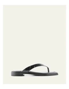 Frenchie Flat Sandals in Black Croc