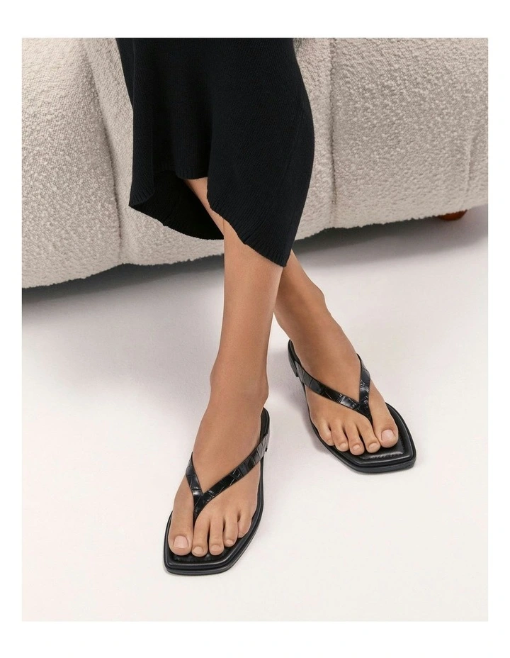 Frenchie Flat Sandals in Black Croc image 2