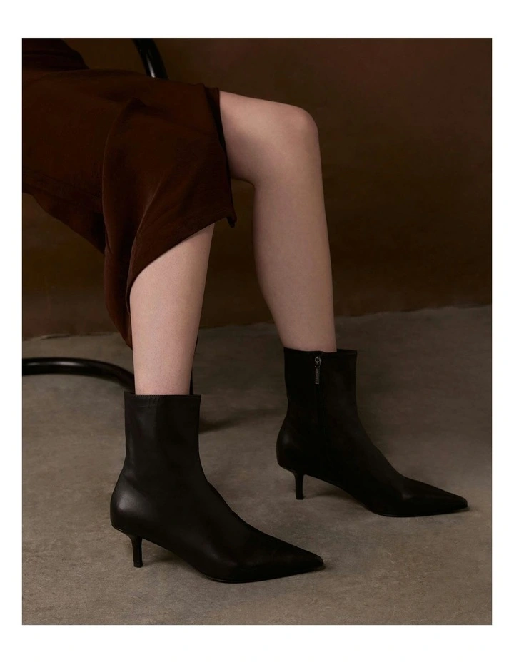 Winnie Mid Ankle Leather Boots in Black image 2
