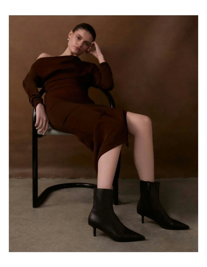 Winnie Mid Ankle Leather Boots in Black image 7