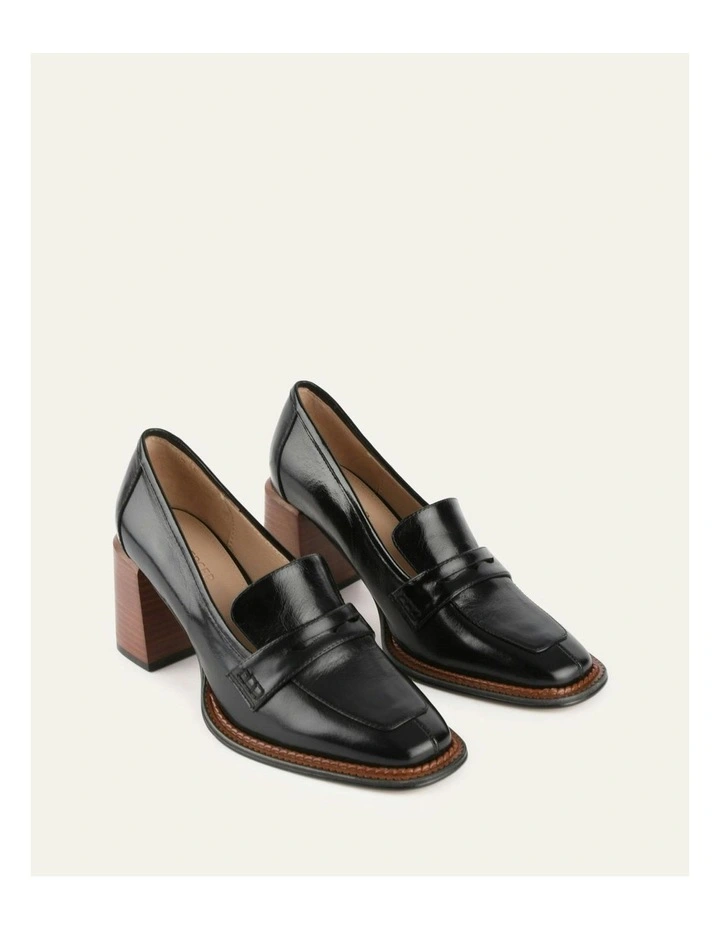 Delilah Mid Heel Leather Loafers in Black image 3