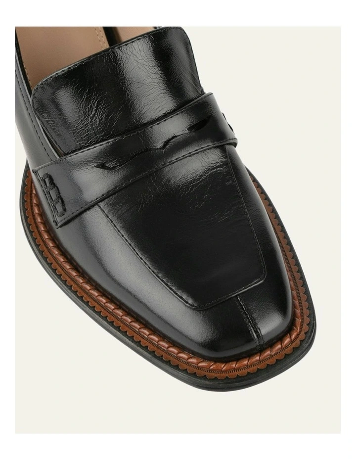 Delilah Mid Heel Leather Loafers in Black image 4