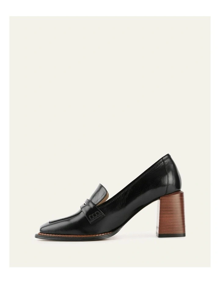 Delilah Mid Heel Leather Loafers in Black image 6