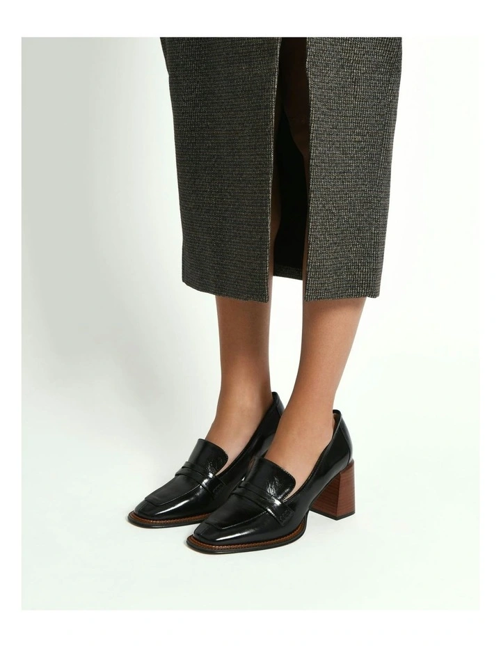 Delilah Mid Heel Leather Loafers in Black image 7
