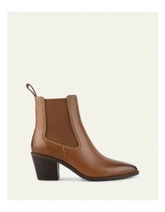 Zella Leather Mid Ankle Boots in Dark Tan
