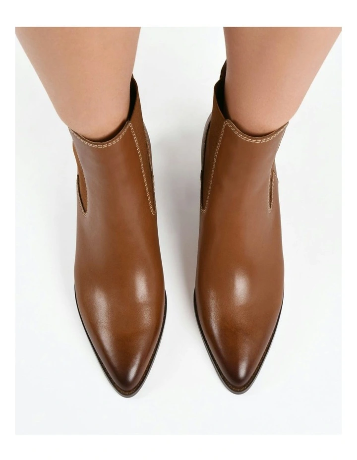 Zella Leather Mid Ankle Boots in Dark Tan image 2