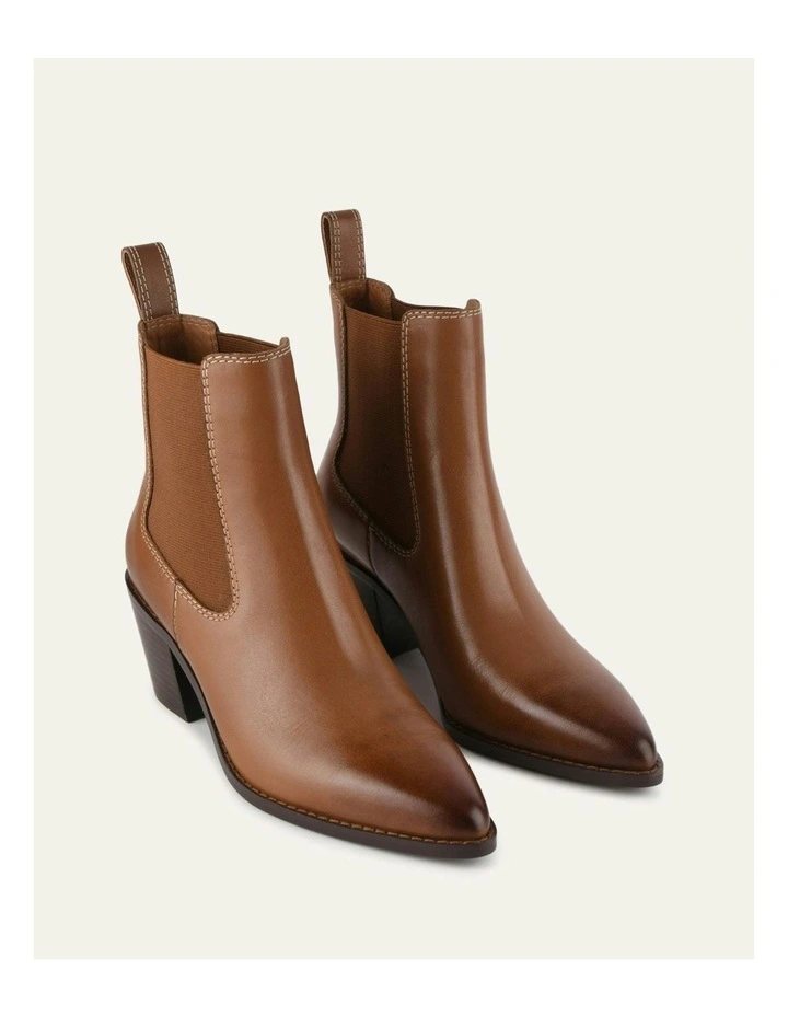 Zella Leather Mid Ankle Boots in Dark Tan image 3