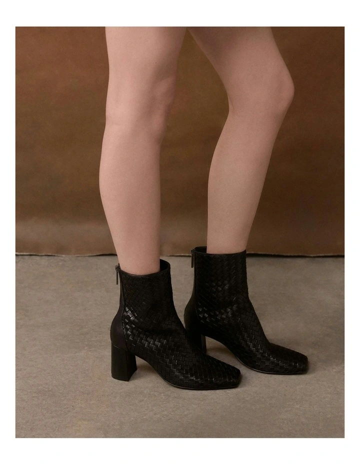 Nola Leather Mid Ankle Boots in Black image 2