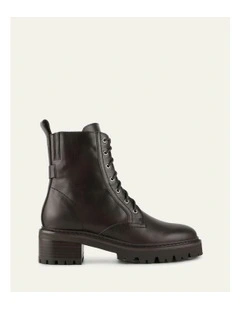 Cacao Leather Koda Flat Ankle Boots in Brown