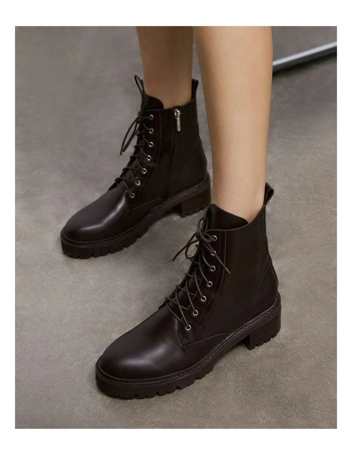 Cacao Leather Koda Flat Ankle Boots in Brown image 2