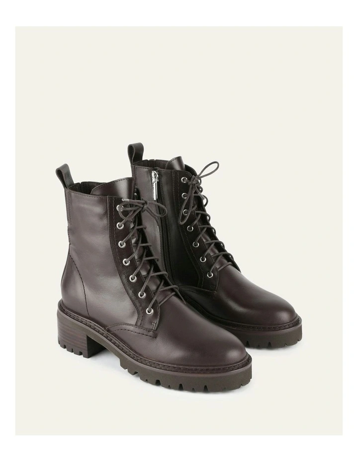 Cacao Leather Koda Flat Ankle Boots in Brown image 3