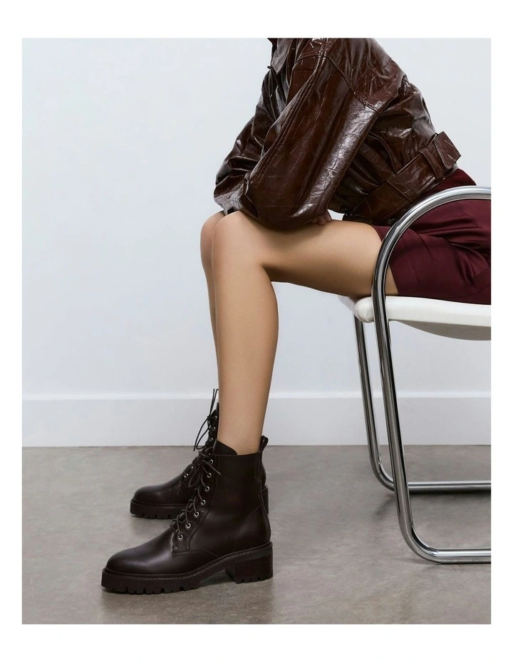 Cacao Leather Koda Flat Ankle Boots in Brown image 7