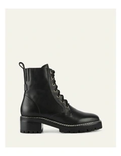 Koda Leather Flat Ankle Boots in Black