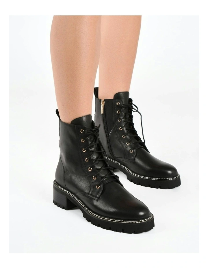 Koda Leather Flat Ankle Boots in Black image 2
