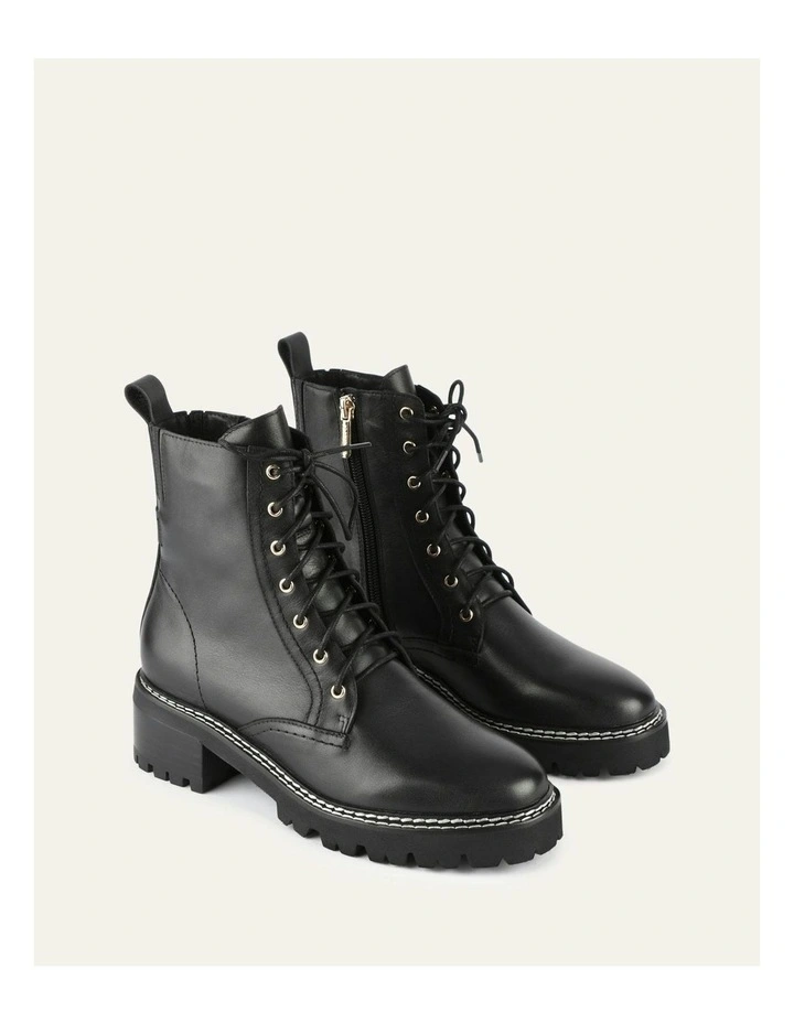 Koda Leather Flat Ankle Boots in Black image 3