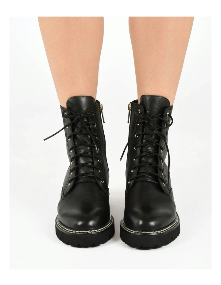 Koda Leather Flat Ankle Boots in Black image 7