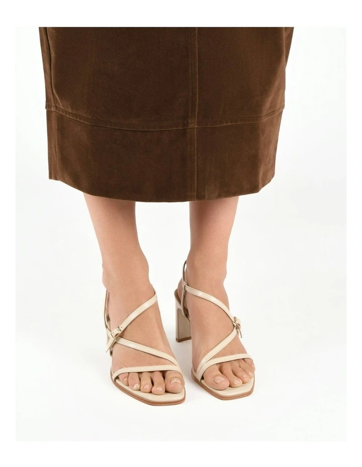 Nala Mid Heel Leather Sandals in White image 2