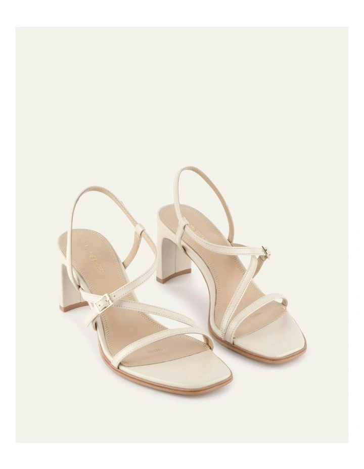 Nala Mid Heel Leather Sandals in White image 3