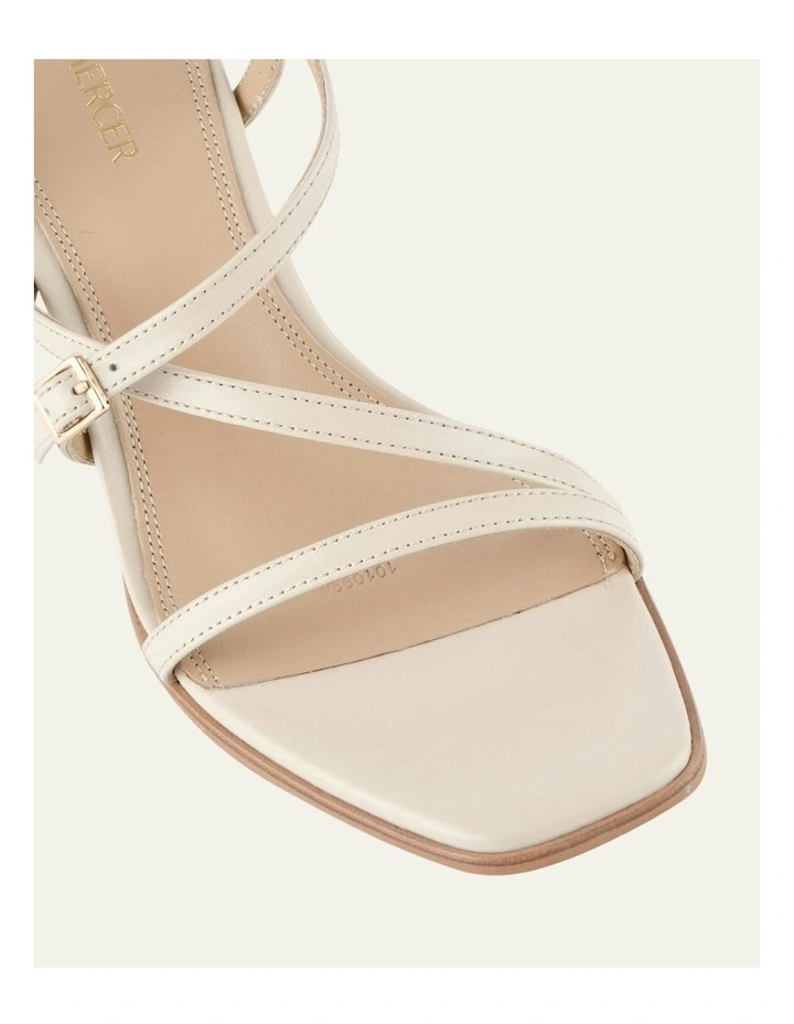 Nala Mid Heel Leather Sandals in White image 4