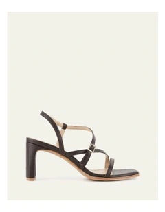 Nala Mid Heel Leather Sandals in Bitter Chocolate