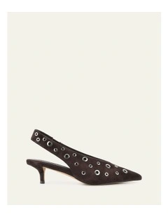 Rhi Suede Low Heels Shoe in Bitter Chocolate