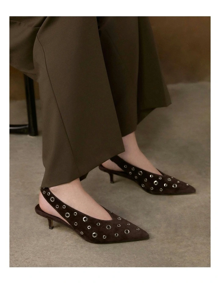 Rhi Suede Low Heels Shoe in Bitter Chocolate image 2