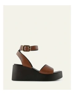 Cassie Leather Mid Wedge Sandals in Brandy