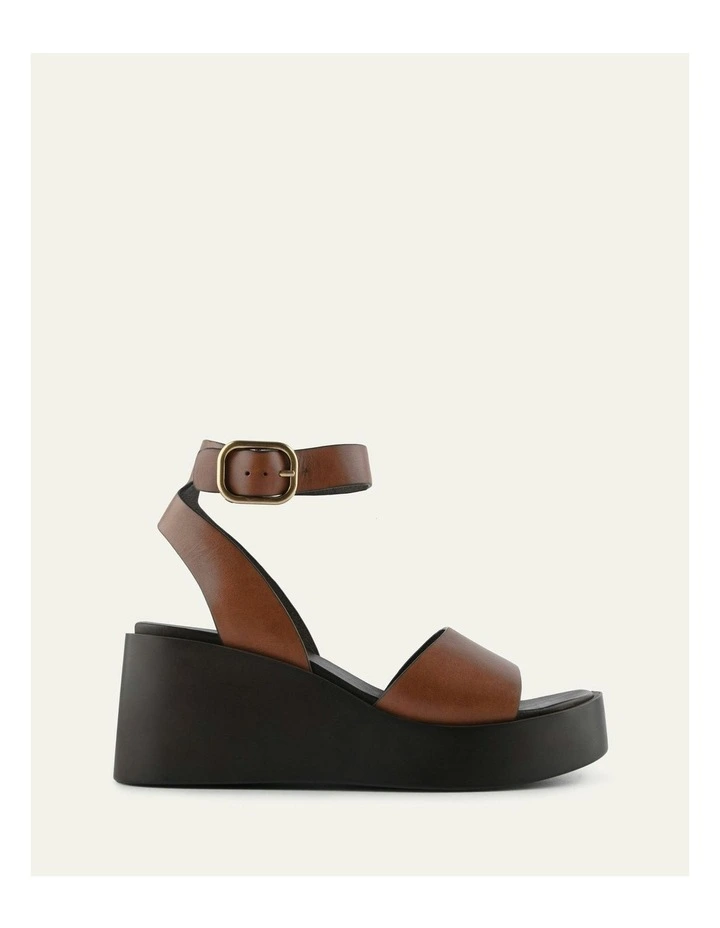 Cassie Leather Mid Wedge Sandals in Brandy image 1