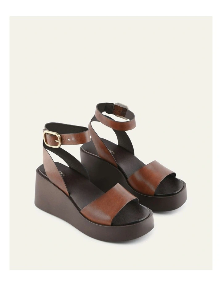 Cassie Leather Mid Wedge Sandals in Brandy image 2
