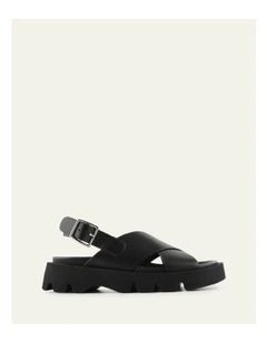 Jette Flat Leather Sandals in Black