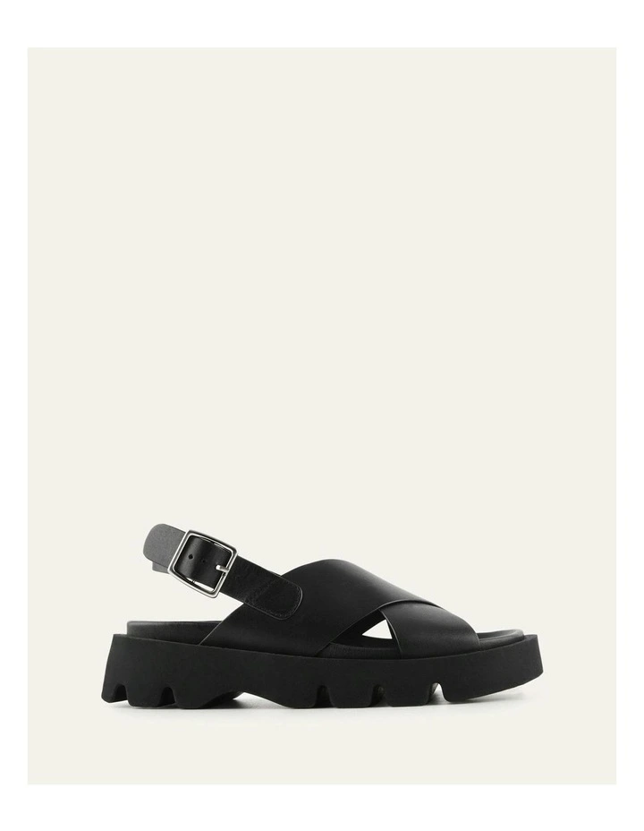 Jette Flat Leather Sandals in Black image 1