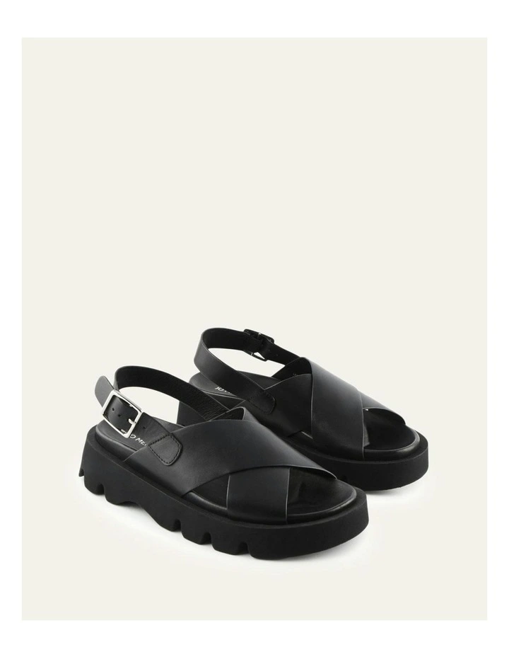Jette Flat Leather Sandals in Black image 2