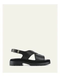 Toorak Flat Sandals in Black Leather
