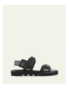 Rufus Leather Flat Sandals in Black
