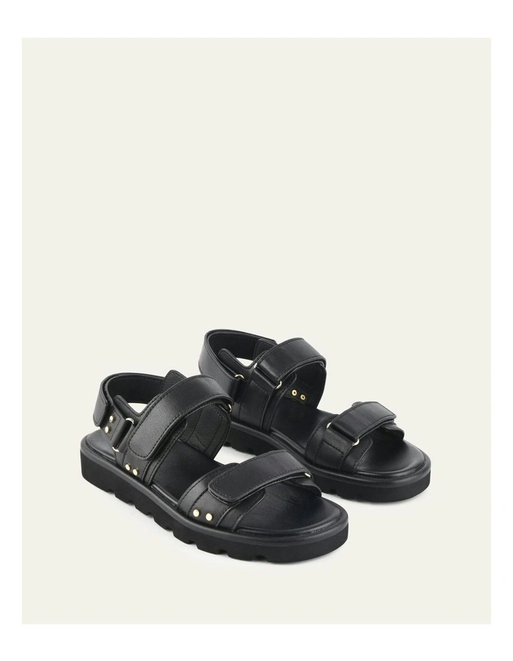 Rufus Leather Flat Sandals in Black image 3