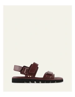 Rufus Leather Flat Sandals in Mulberry