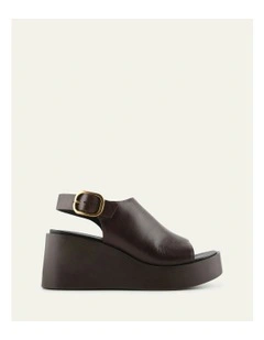 Cherry Leather Mid Wedge Sandals in Chestnut