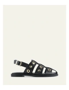 Saffi Leather Flat Sandals in Black