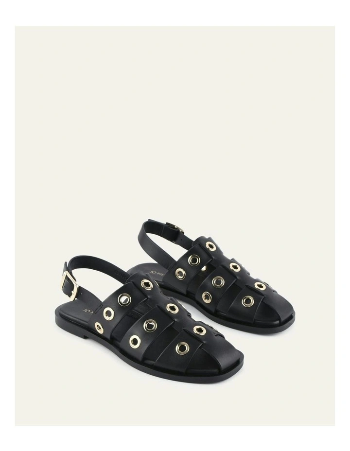 Saffi Leather Flat Sandals in Black image 2