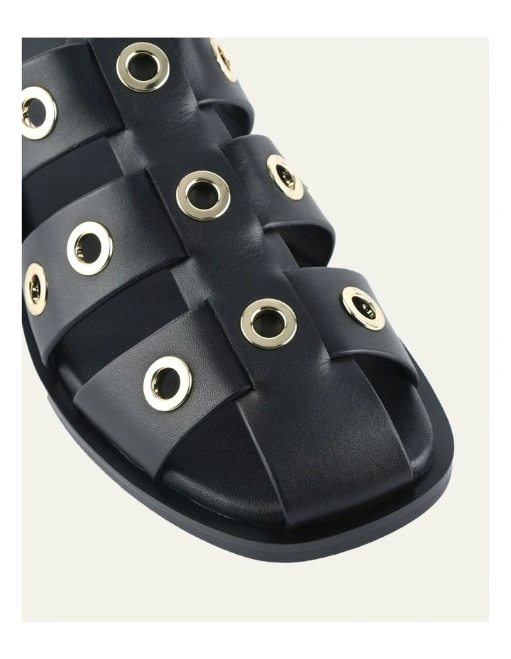 Saffi Leather Flat Sandals in Black image 3