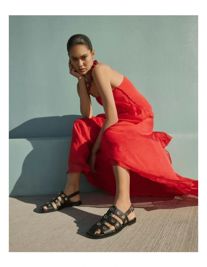 Saffi Leather Flat Sandals in Black image 6